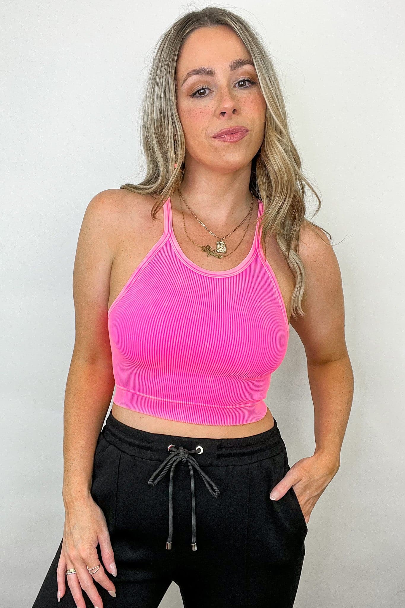 Neon Coral Fuchsia / SM Aimara Washed Ribbed Seamless Cropped Top - BACK IN STOCK - Madison and Mallory