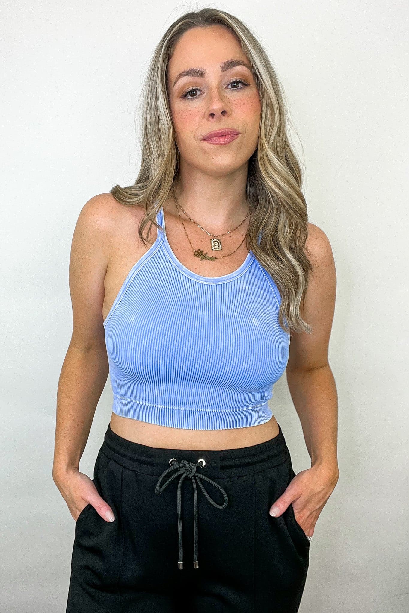 Spring Blue / SM Aimara Washed Ribbed Seamless Cropped Top - BACK IN STOCK - Madison and Mallory