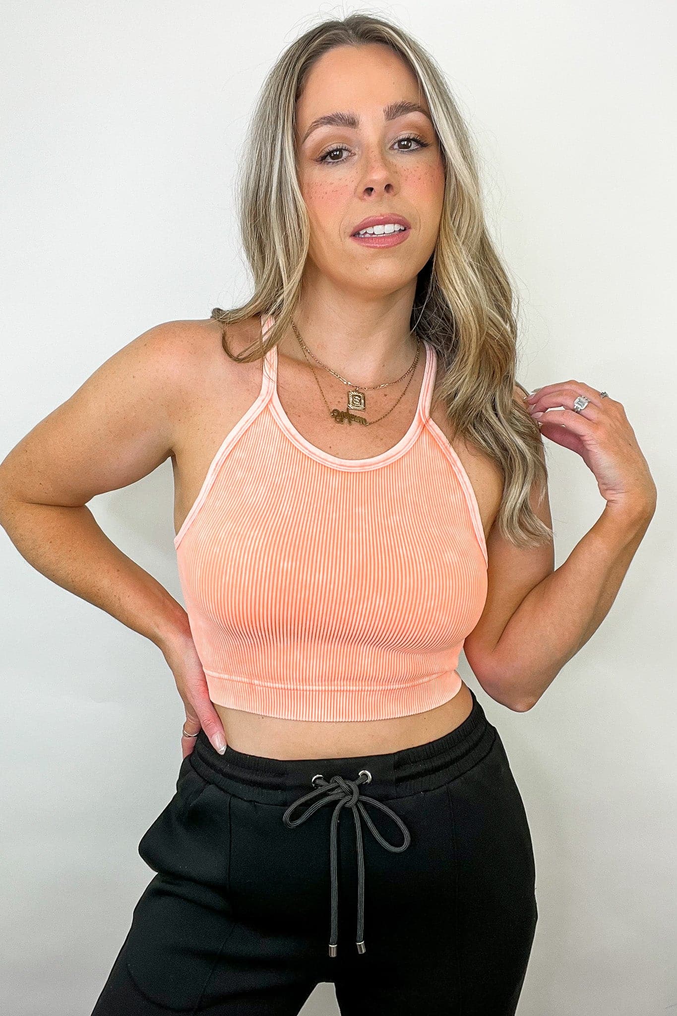 Neon Coral / SM Aimara Washed Ribbed Seamless Cropped Top - BACK IN STOCK - Madison and Mallory