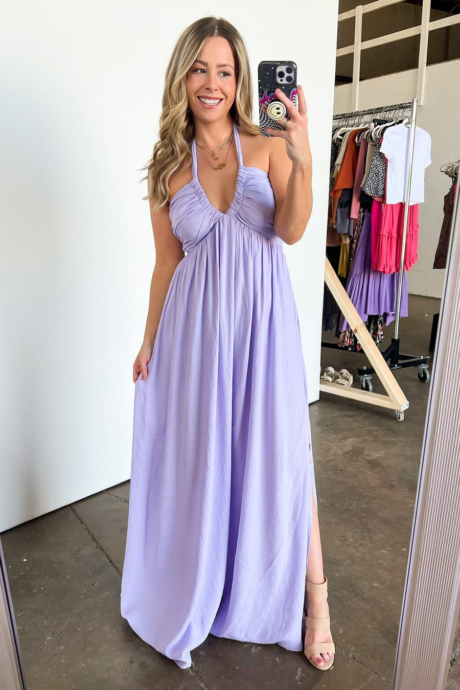 S / Lavender Alexaly Flowy Halter Maxi Dress - FINAL SALE - Madison and Mallory