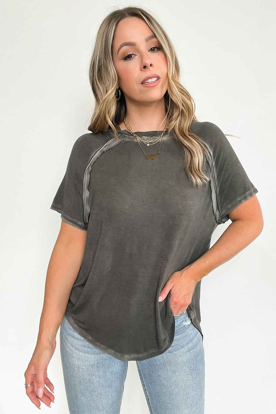 Ash Black / S Alexi Mineral Washed Short Sleeve Relaxed Top - BACK IN STOCK - Madison and Mallory