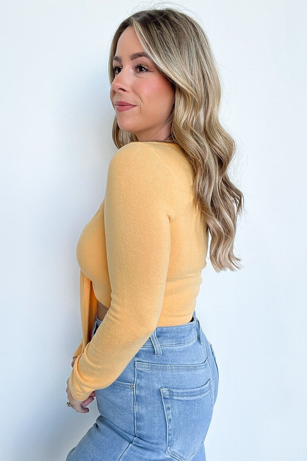  Alize Long Sleeve Tie Front Cropped Top - FINAL SALE - Madison and Mallory