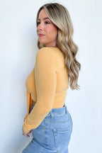  Alize Long Sleeve Tie Front Cropped Top - FINAL SALE - Madison and Mallory