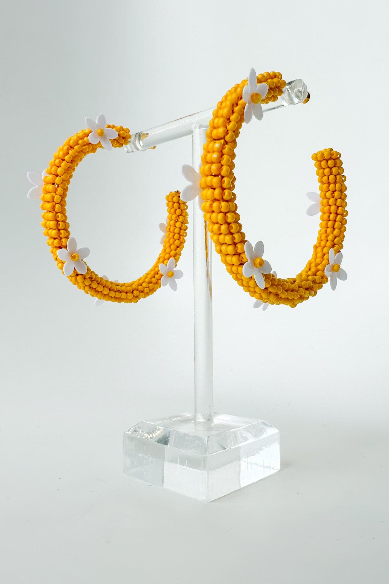  All About Sunshine Seed Bead Floral Hoop Earrings - FINAL SALE - Madison and Mallory