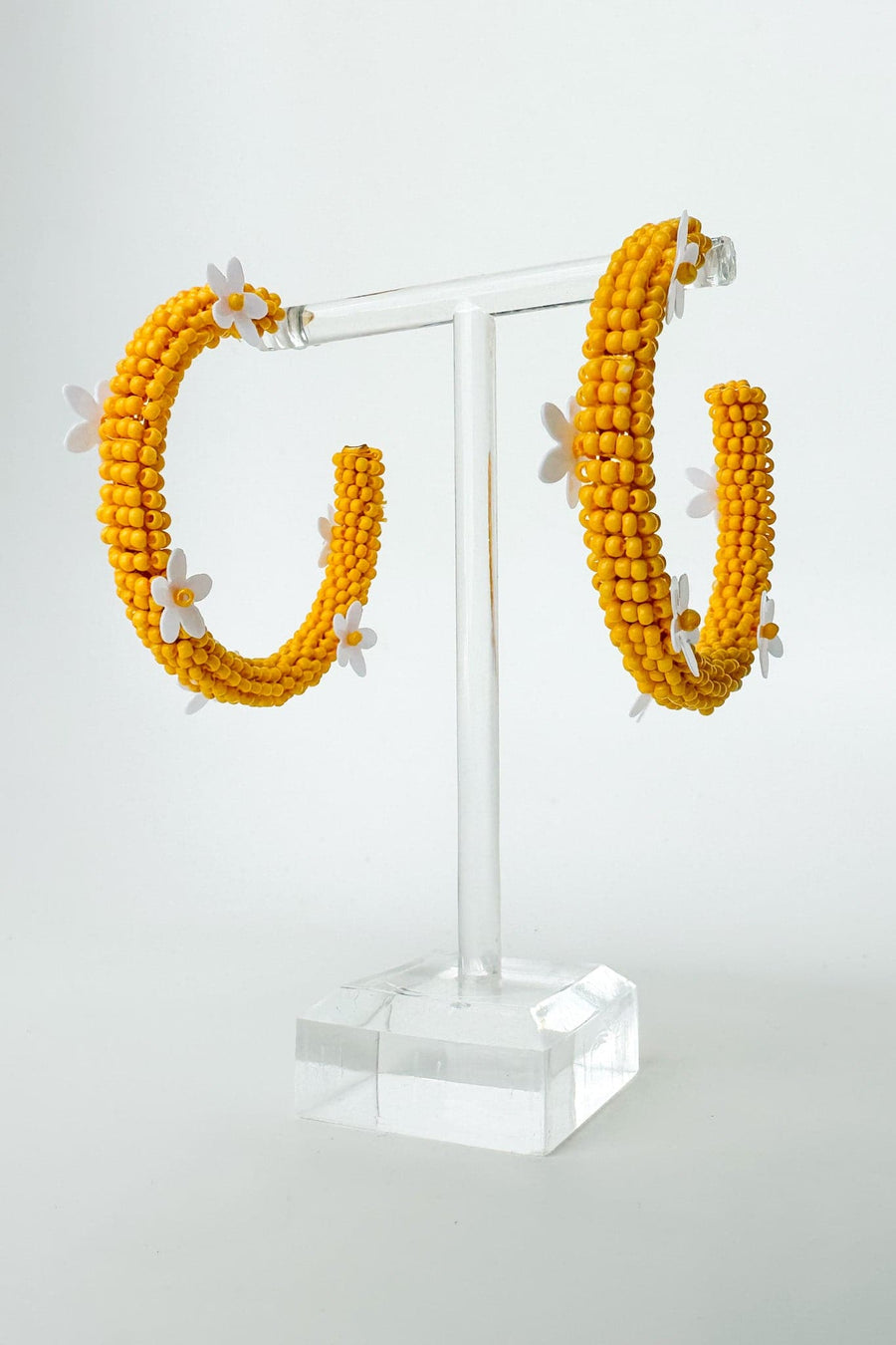 Yellow All About Sunshine Seed Bead Floral Hoop Earrings - FINAL SALE - Madison and Mallory