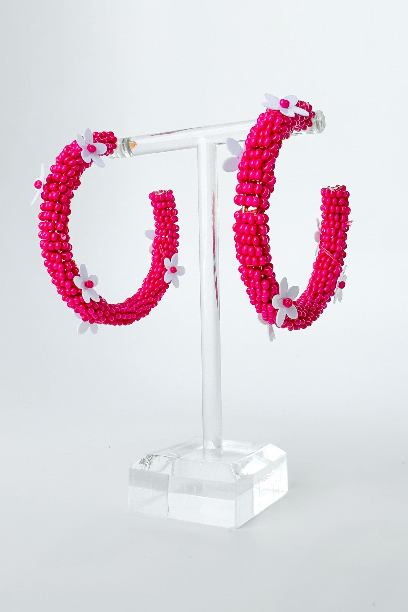 Fuchsia All About Sunshine Seed Bead Floral Hoop Earrings - FINAL SALE - Madison and Mallory