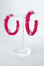 Fuchsia All About Sunshine Seed Bead Floral Hoop Earrings - FINAL SALE - Madison and Mallory