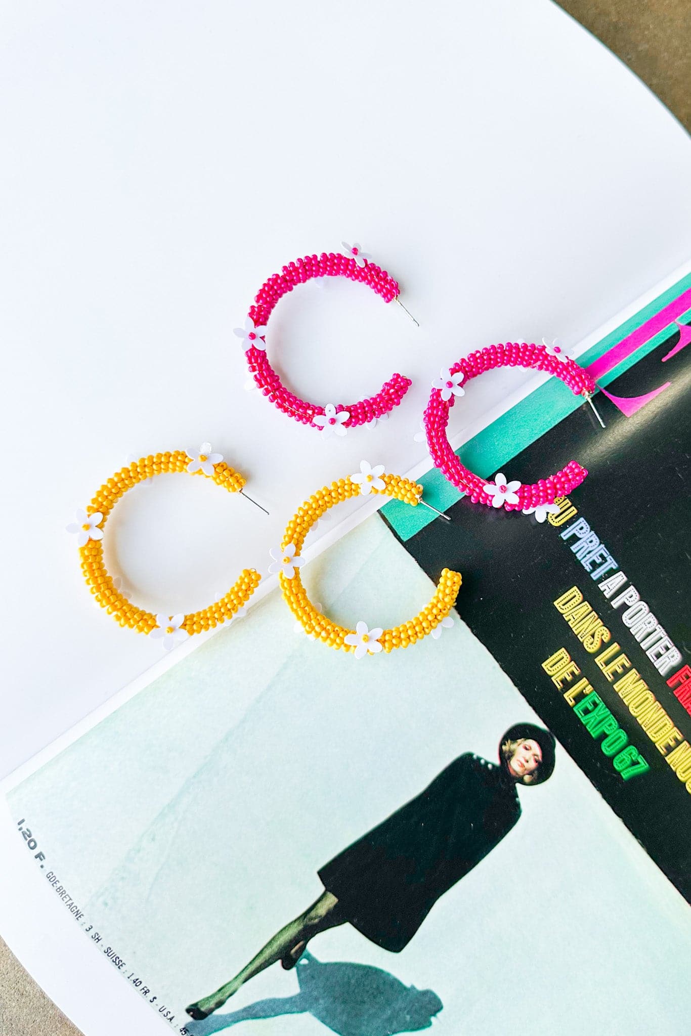  All About Sunshine Seed Bead Floral Hoop Earrings - FINAL SALE - Madison and Mallory