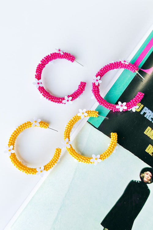  All About Sunshine Seed Bead Floral Hoop Earrings - FINAL SALE - Madison and Mallory
