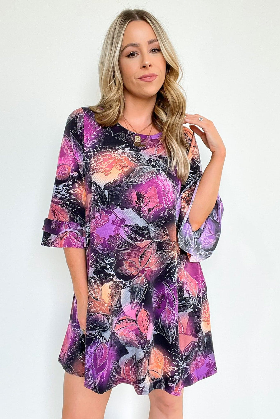 S / Purple Alluring Arrival Abstract Ruffle Sleeve Dress - FINAL SALE - Madison and Mallory