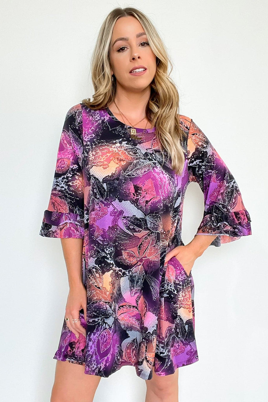  Alluring Arrival Abstract Ruffle Sleeve Dress - FINAL SALE - Madison and Mallory