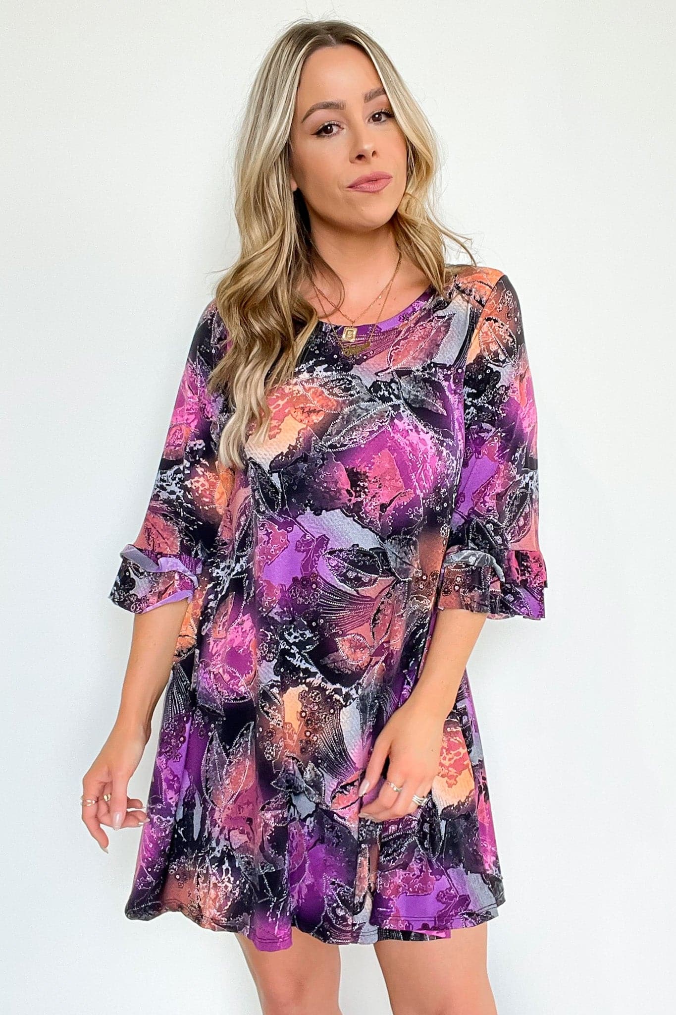  Alluring Arrival Abstract Ruffle Sleeve Dress - FINAL SALE - Madison and Mallory