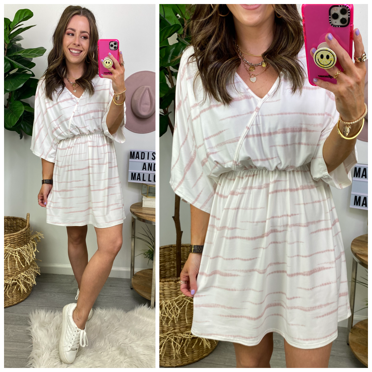  Almost Always Cloud Wash V-Neck Dress - FINAL SALE - Madison and Mallory