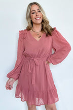Dusty Mauve / S Always Stunning Swiss Dot Ruffle Dress - FINAL SALE - Madison and Mallory