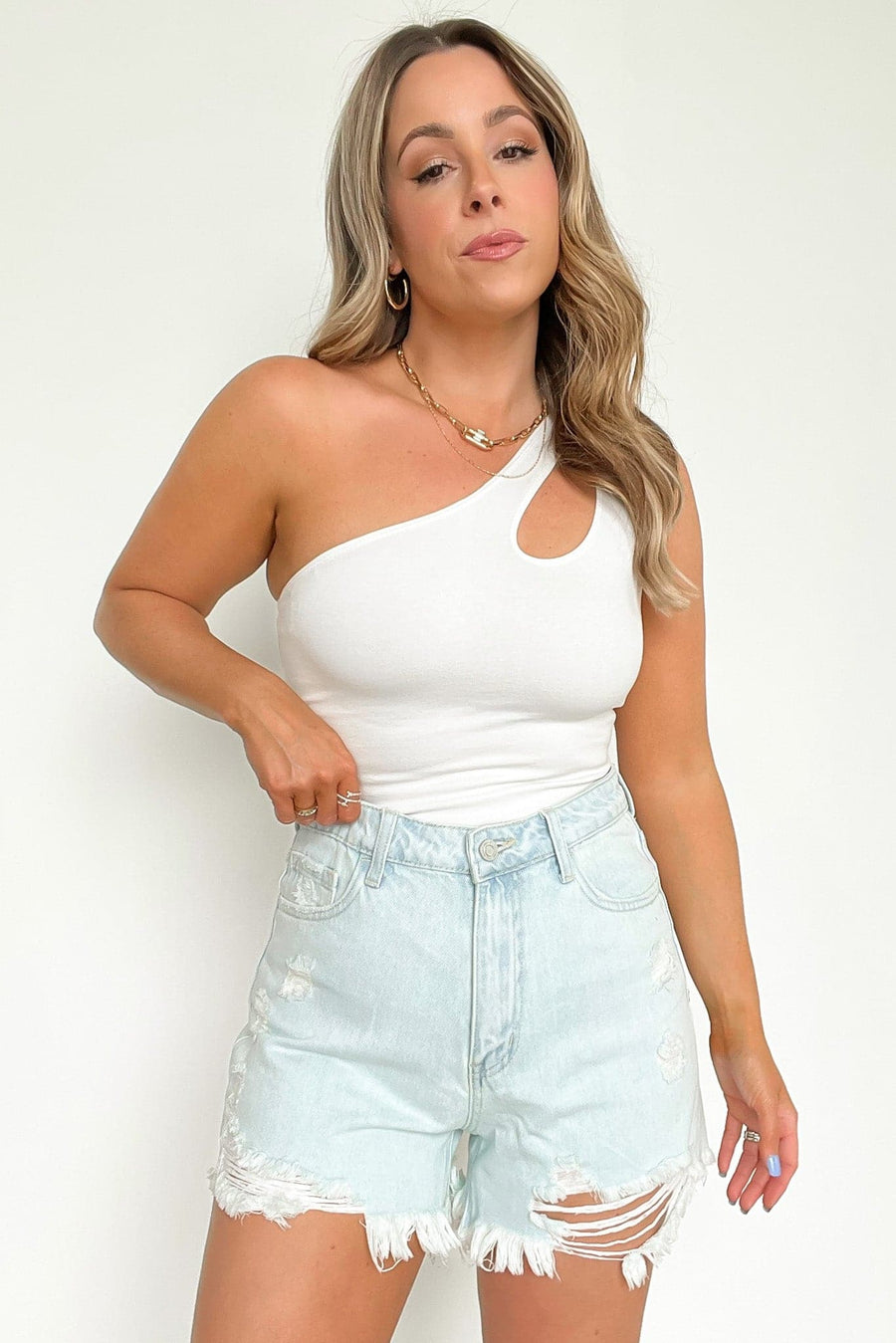 XS / Light Alyria Distressed High Rise Mom Shorts - FINAL SALE - Madison and Mallory