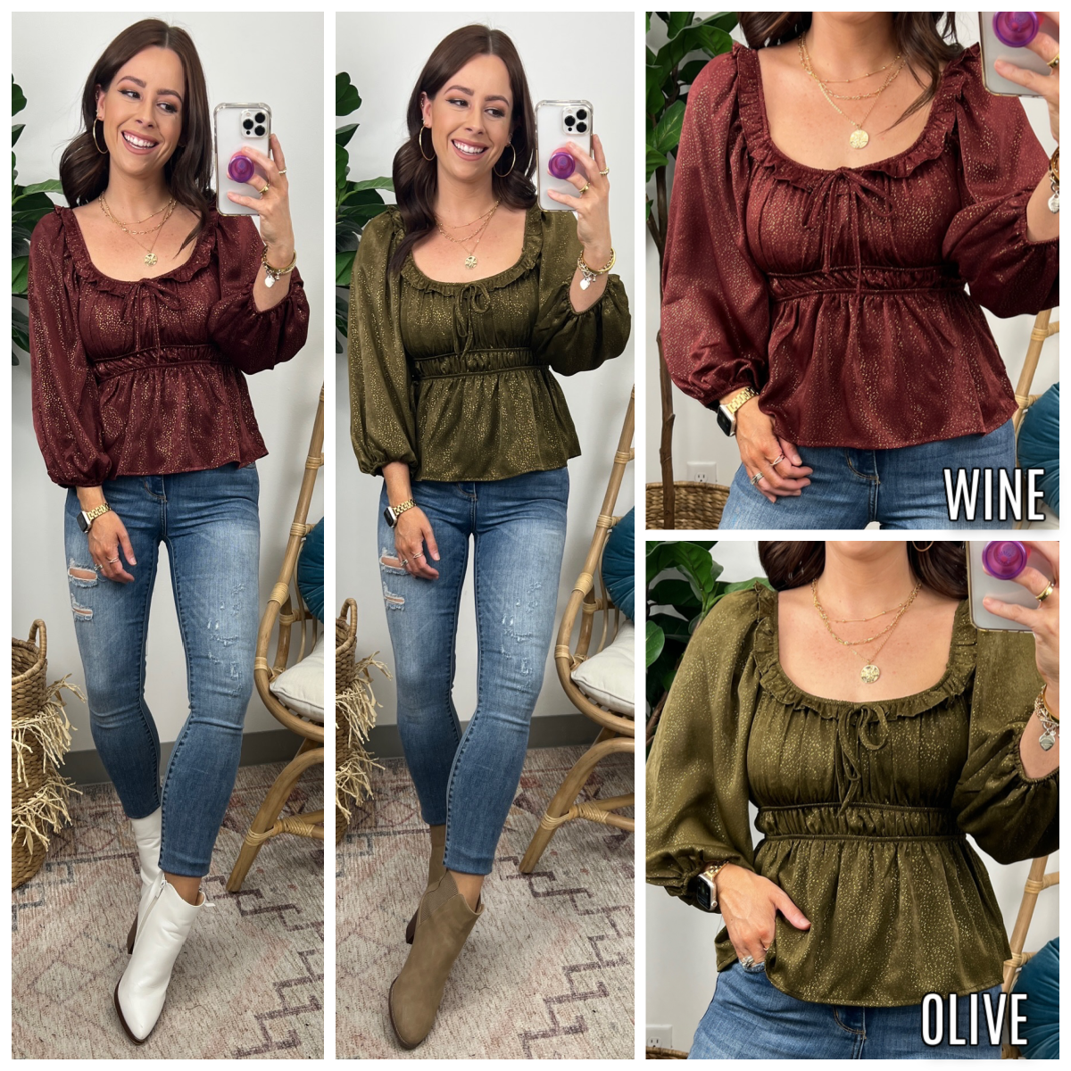  Amabel Shimmer Puff Sleeve Top - Madison and Mallory