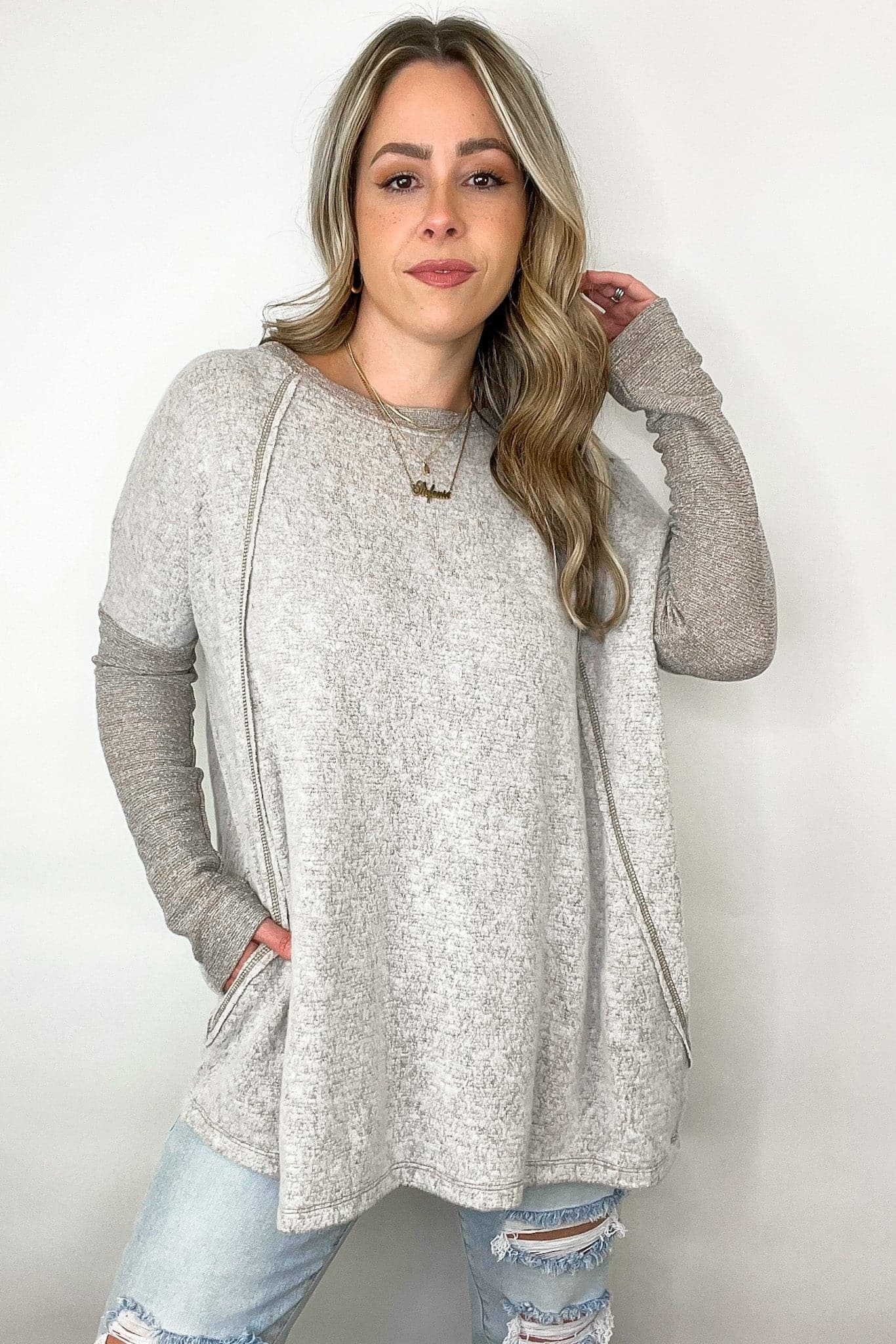  Amani Long Sleeve Contrast Top - FINAL SALE - Madison and Mallory