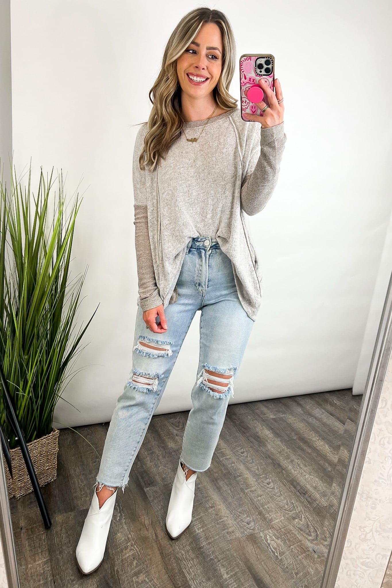 Amani Long Sleeve Contrast Top - FINAL SALE - Madison and Mallory