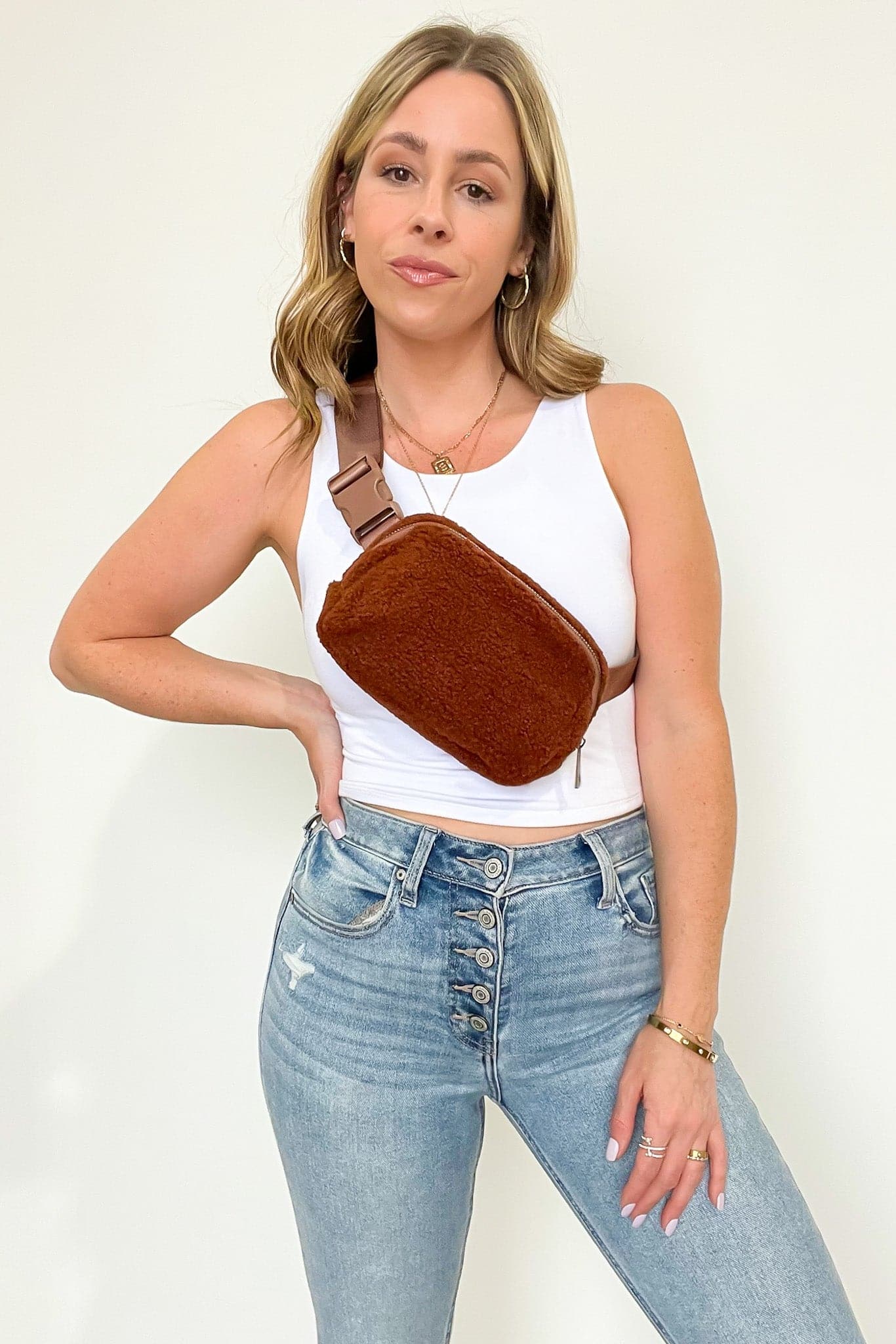 Brown Anywhere Fleece Belt Bag - BACK with GOLD HARDWARE! - Madison and Mallory