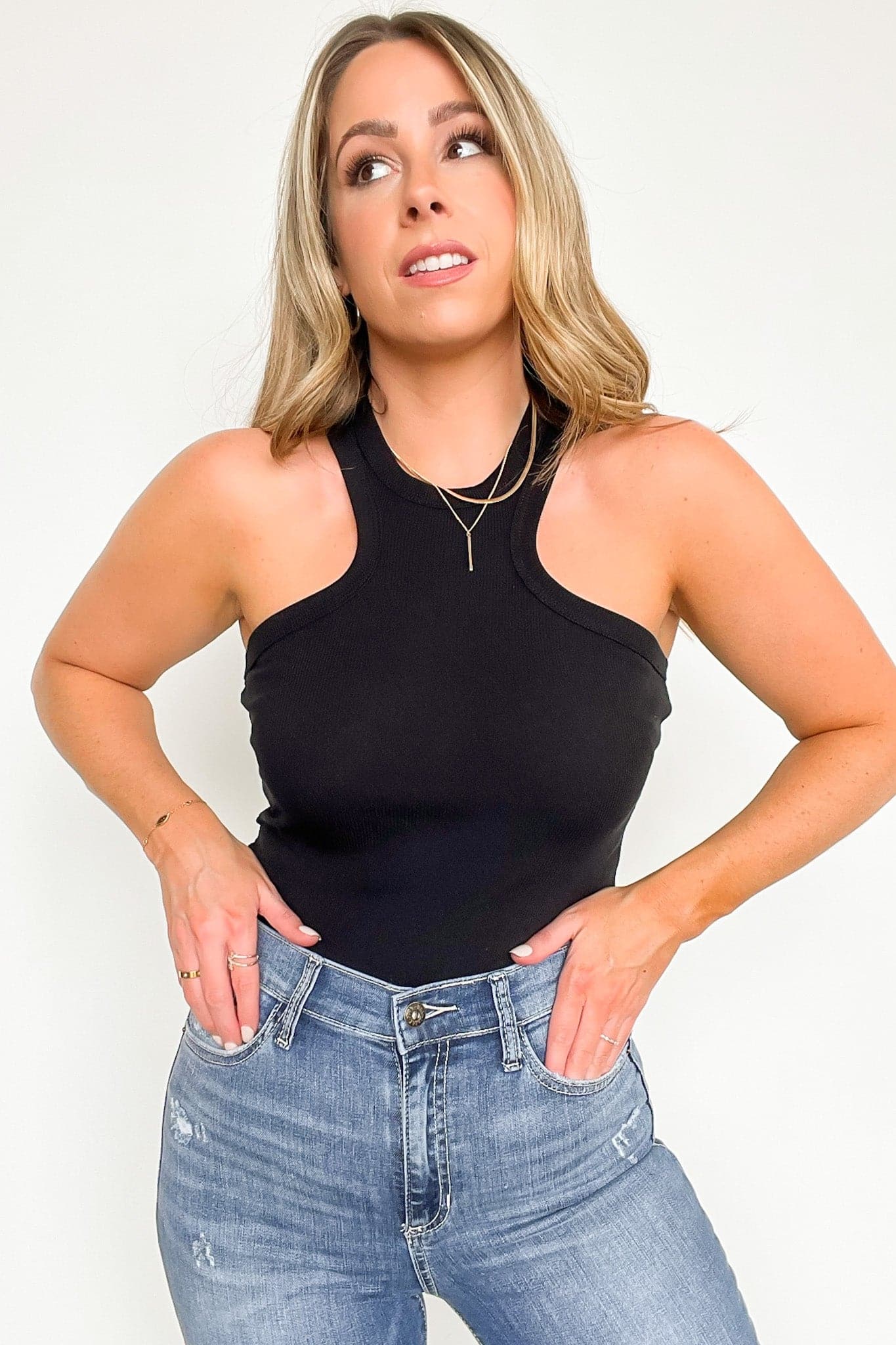 Black / S Anzah High Neck Racerback Tank Top - FINAL SALE - Madison and Mallory