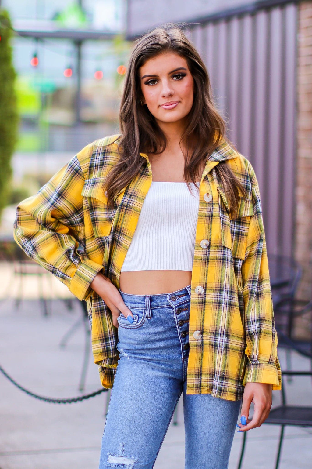 S / Mustard Arellano Oversized Plaid Button Down Shacket - FINAL SALE - Madison and Mallory
