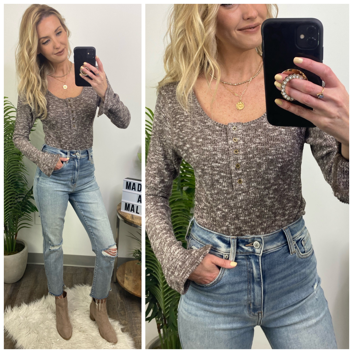  Arely Long Sleeve Henley Bodysuit - Madison and Mallory