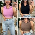  Arlena Sleeveless Polo Cropped Bra Top - FINAL SALE - Madison and Mallory