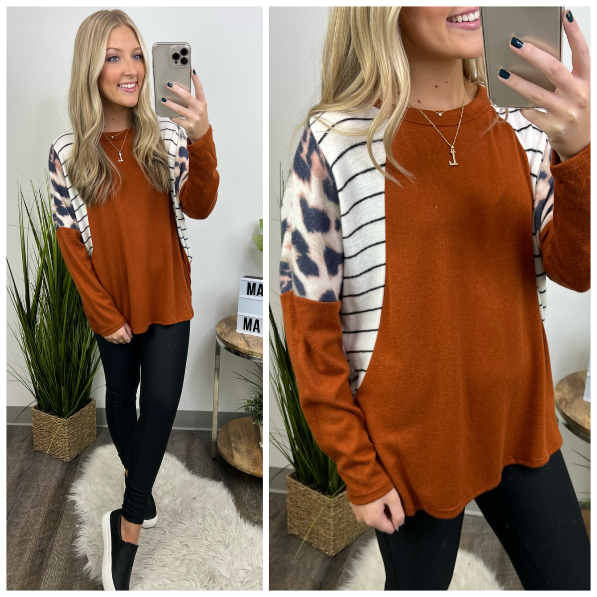 Ashna Stripes and Animal Print Contrast Top - FINAL SALE - Madison and Mallory