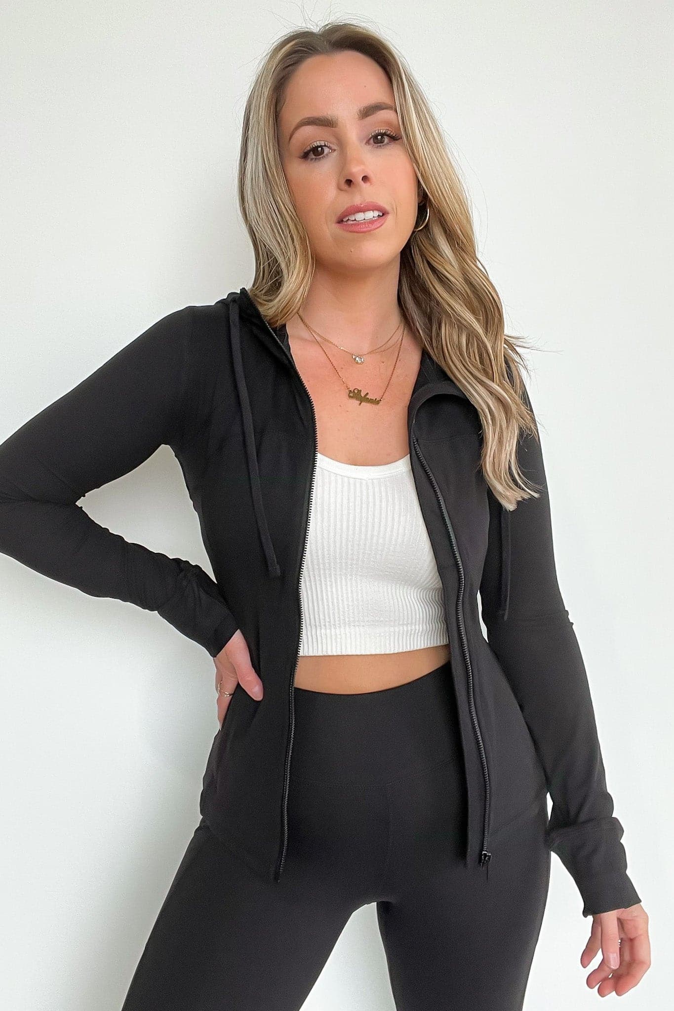  Athenia Zip Front Hooded Athleisure Jacket - Madison and Mallory