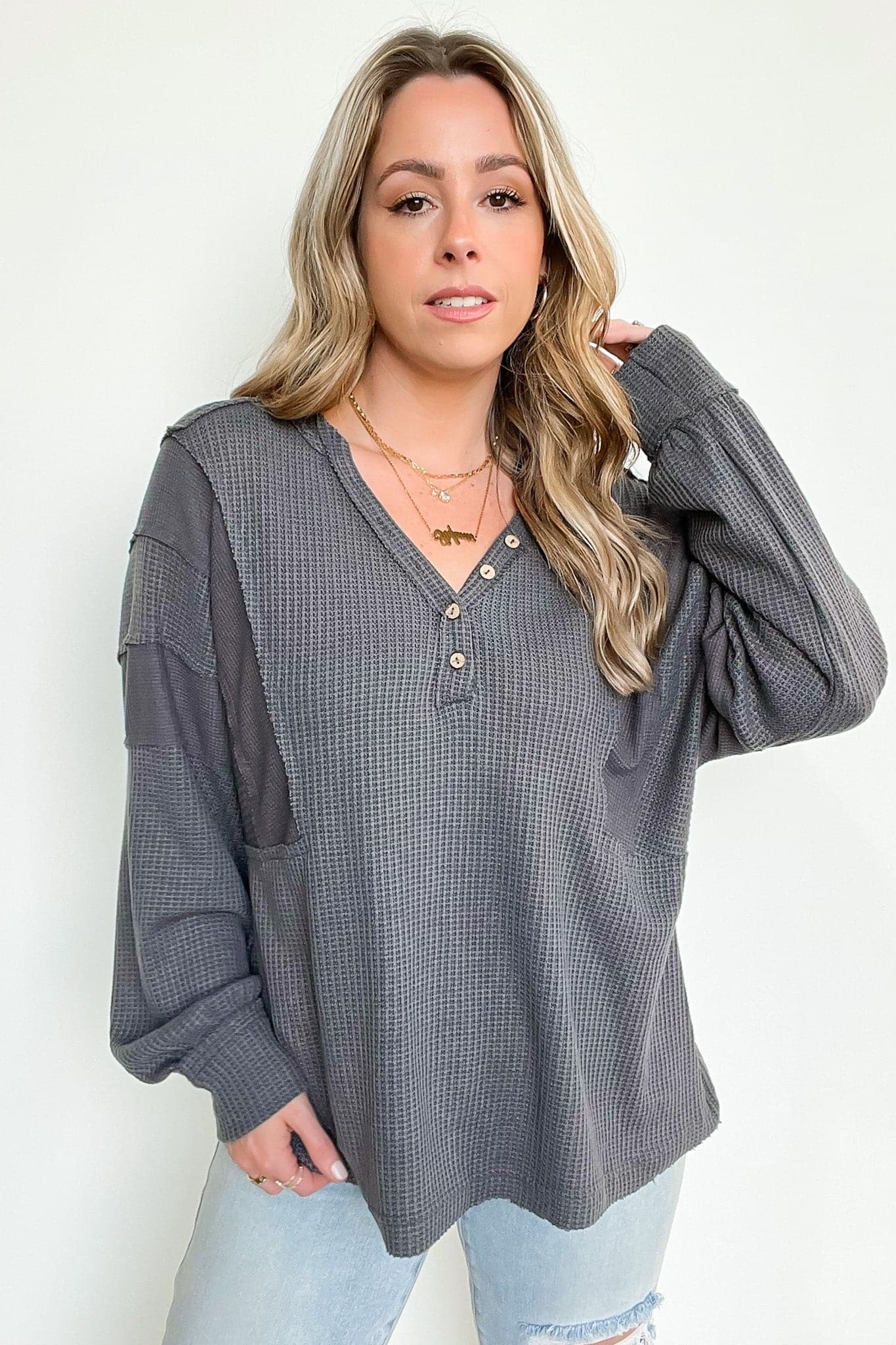  Austen V-Neck Relaxed Contrast Top - FINAL SALE - Madison and Mallory