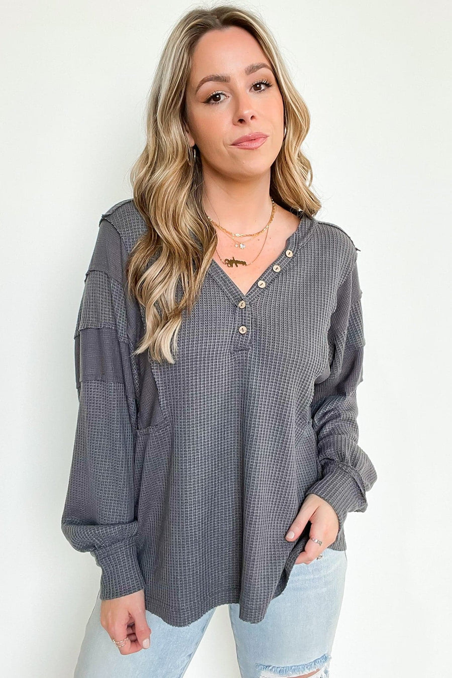 Charcoal / S Austen V-Neck Relaxed Contrast Top - FINAL SALE - Madison and Mallory