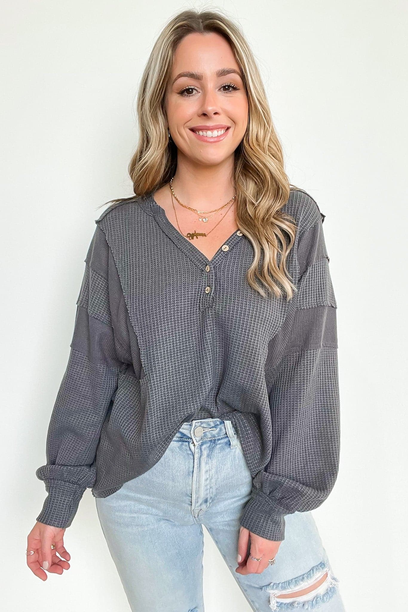  Austen V-Neck Relaxed Contrast Top - FINAL SALE - Madison and Mallory