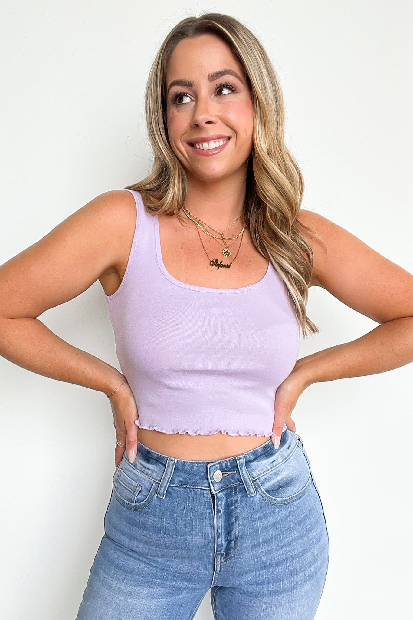 Cool Lavender / S Averette Scallop Merrow Edge Tank Top - FINAL SALE - Madison and Mallory