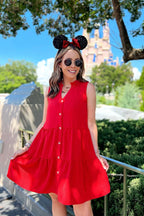 S / Tangerine Kapri Button Down Tiered Dress | Curve - FINAL SALE - Madison and Mallory