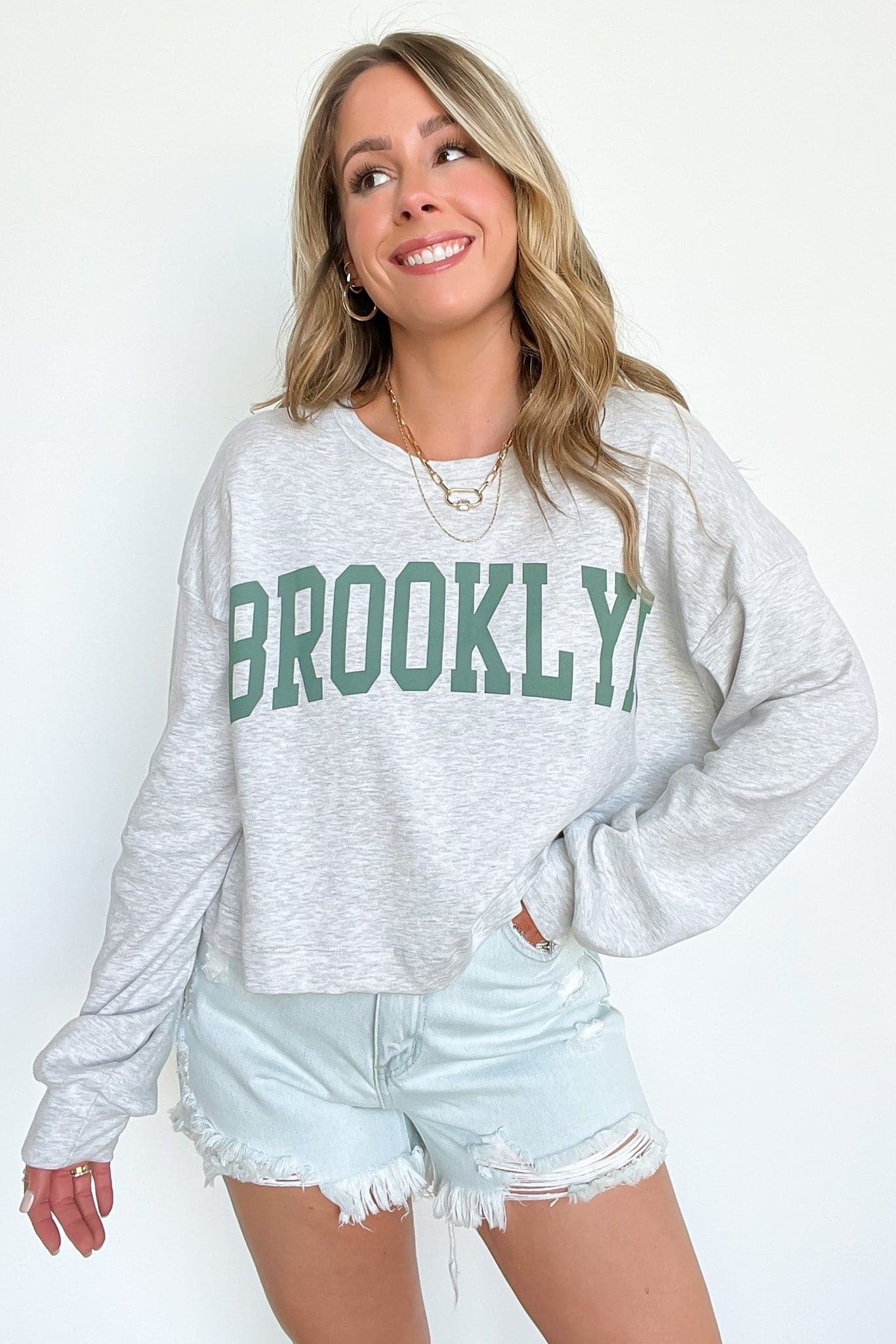 S / Heather Gray BROOKLYN Oversized Vintage Graphic Pullover - BACK IN STOCK - Madison and Mallory