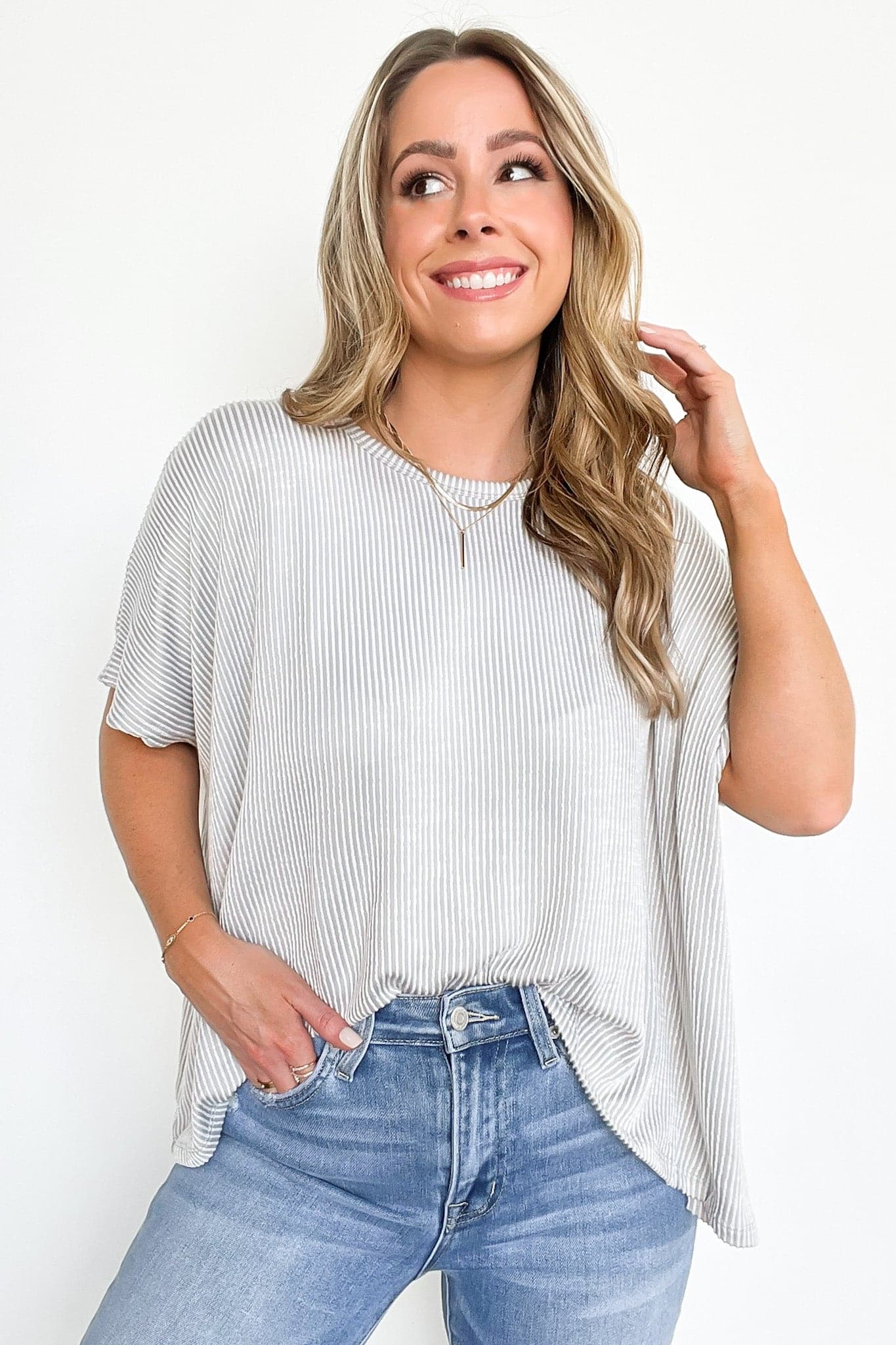 Light Gray / SM Beatryx Two Tone Rib Knit Oversized Top - BACK IN STOCK - Madison and Mallory