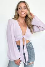  Belden Pinstripe Tie Front Cropped Top - FINAL SALE - Madison and Mallory