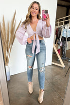  Belden Pinstripe Tie Front Cropped Top - FINAL SALE - Madison and Mallory