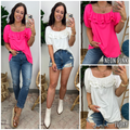  Belissa Ruffle Front Puff Sleeve Top - FINAL SALE - Madison and Mallory
