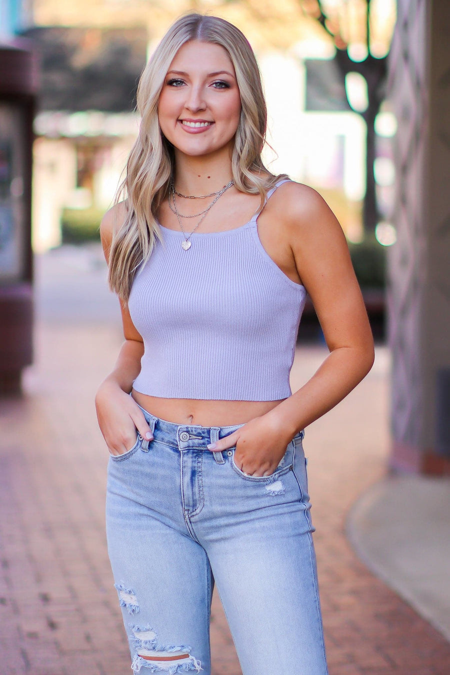 S / Light Blue Belize Ribbed Halter Neck Crop Tank Top - FINAL SALE - Madison and Mallory