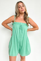 S / Turquoise Blissful Beginnings Tie Strap Ruffle Romper - FINAL SALE - Madison and Mallory