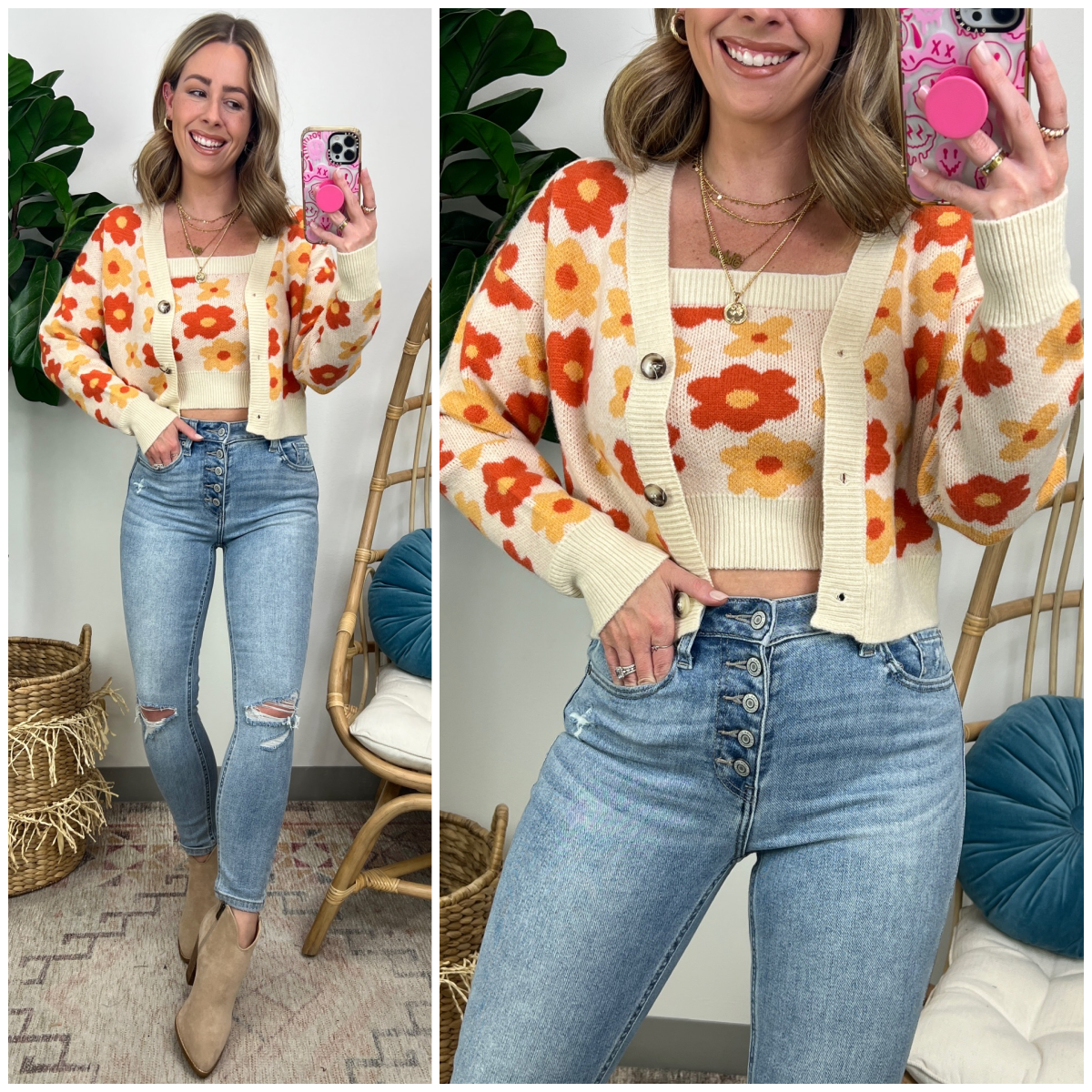  Blooming Days Floral Knit Crop Tank and Cardigan Set - FINAL SALE - Madison and Mallory
