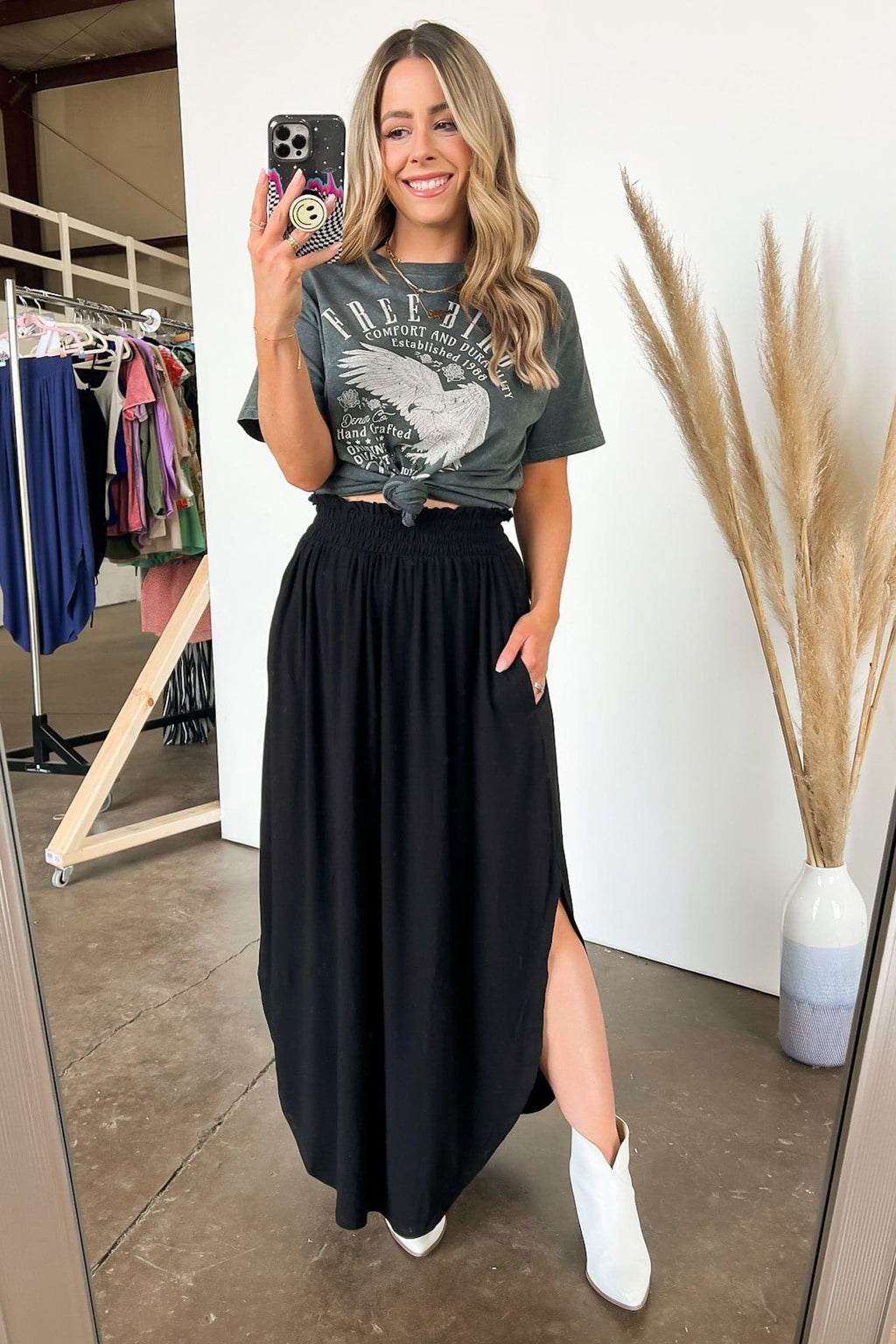 Black / S Boheme Smocked Waist Maxi Skirt - FINAL SALE - Madison and Mallory