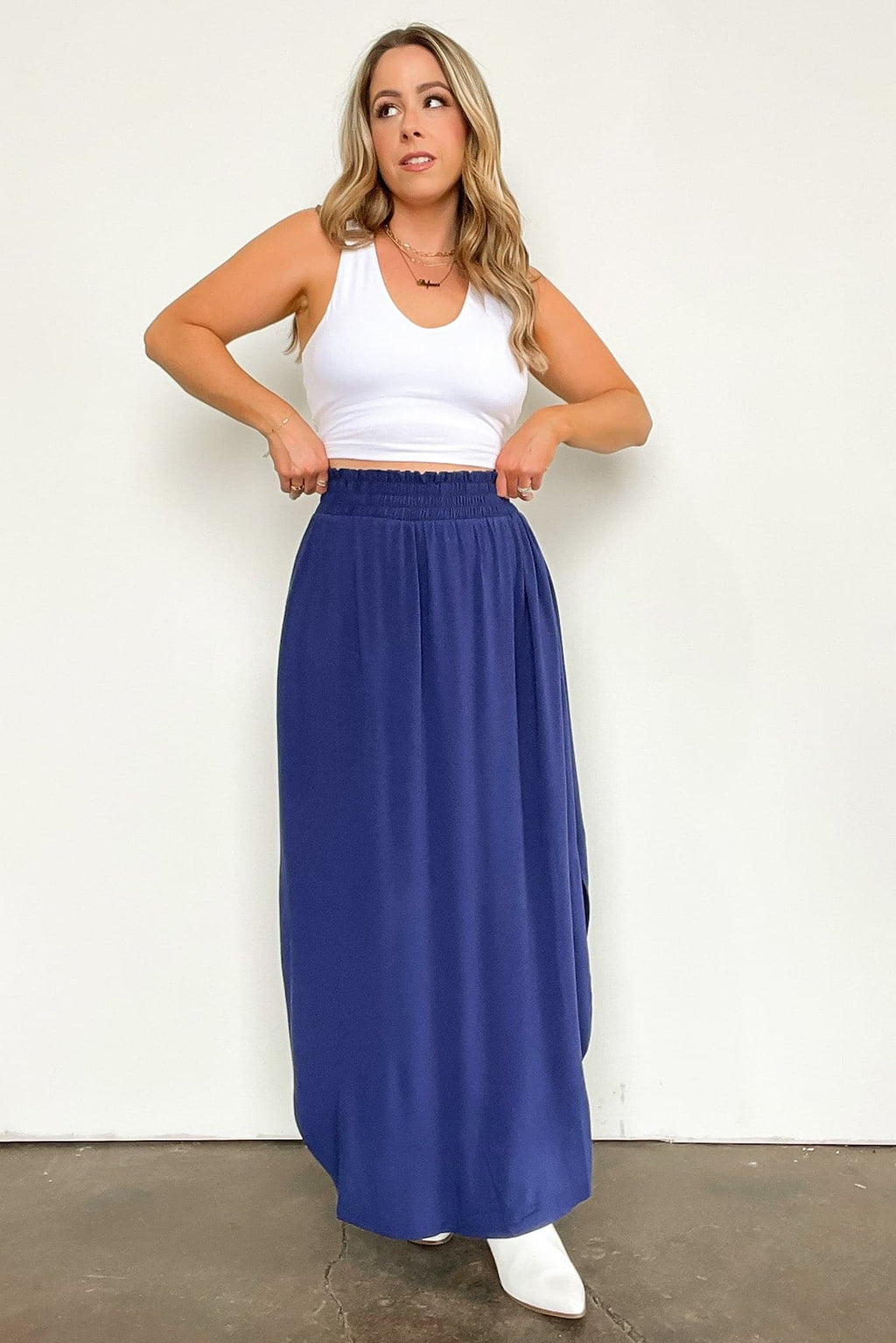 Light Navy / S Boheme Smocked Waist Maxi Skirt - FINAL SALE - Madison and Mallory