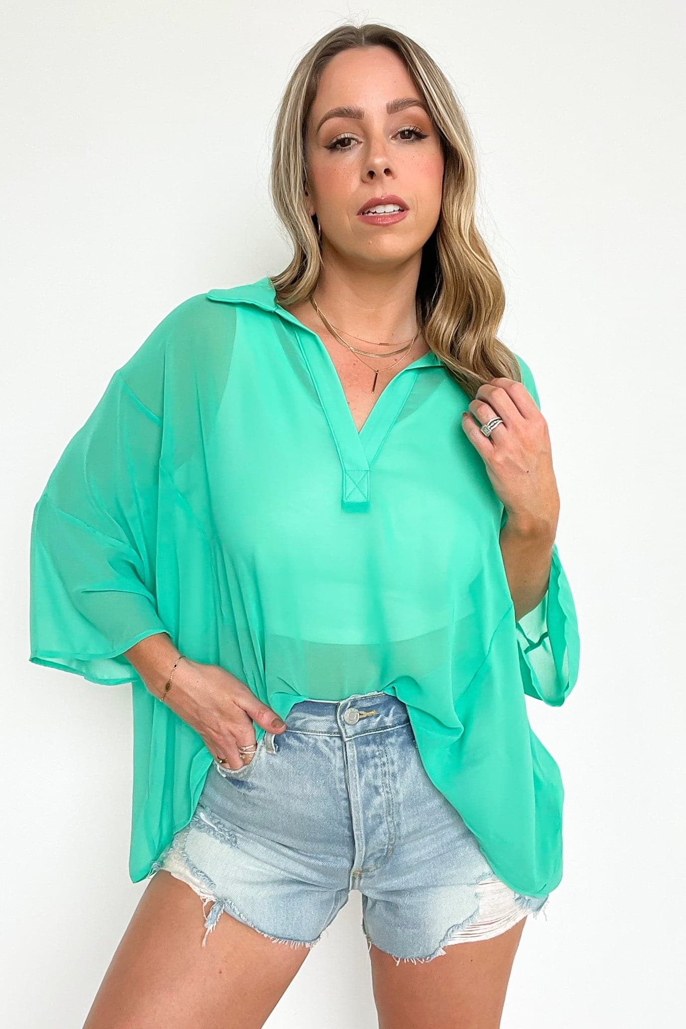  Breena Oversized Collared Chiffon Top - FINAL SALE - Madison and Mallory