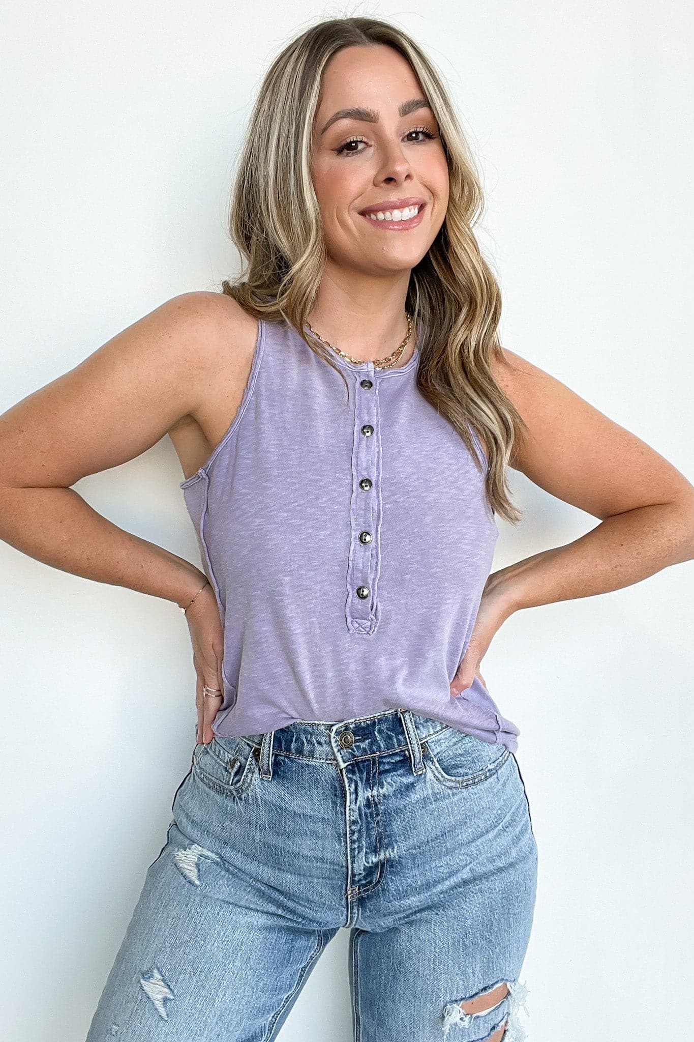  Breeze Along Button Down Raw Edge Tank Top - BACK IN STOCK - Madison and Mallory