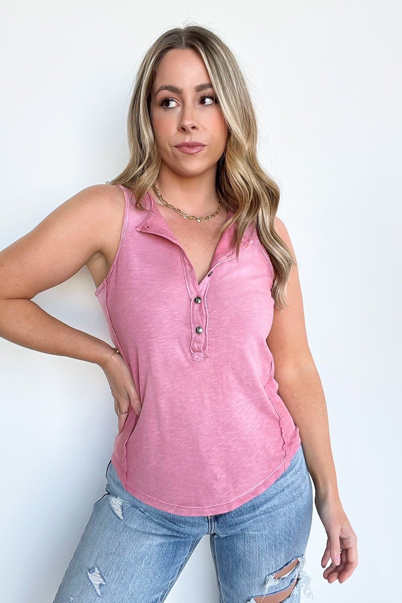  Breeze Along Button Down Raw Edge Tank Top - BACK IN STOCK - Madison and Mallory
