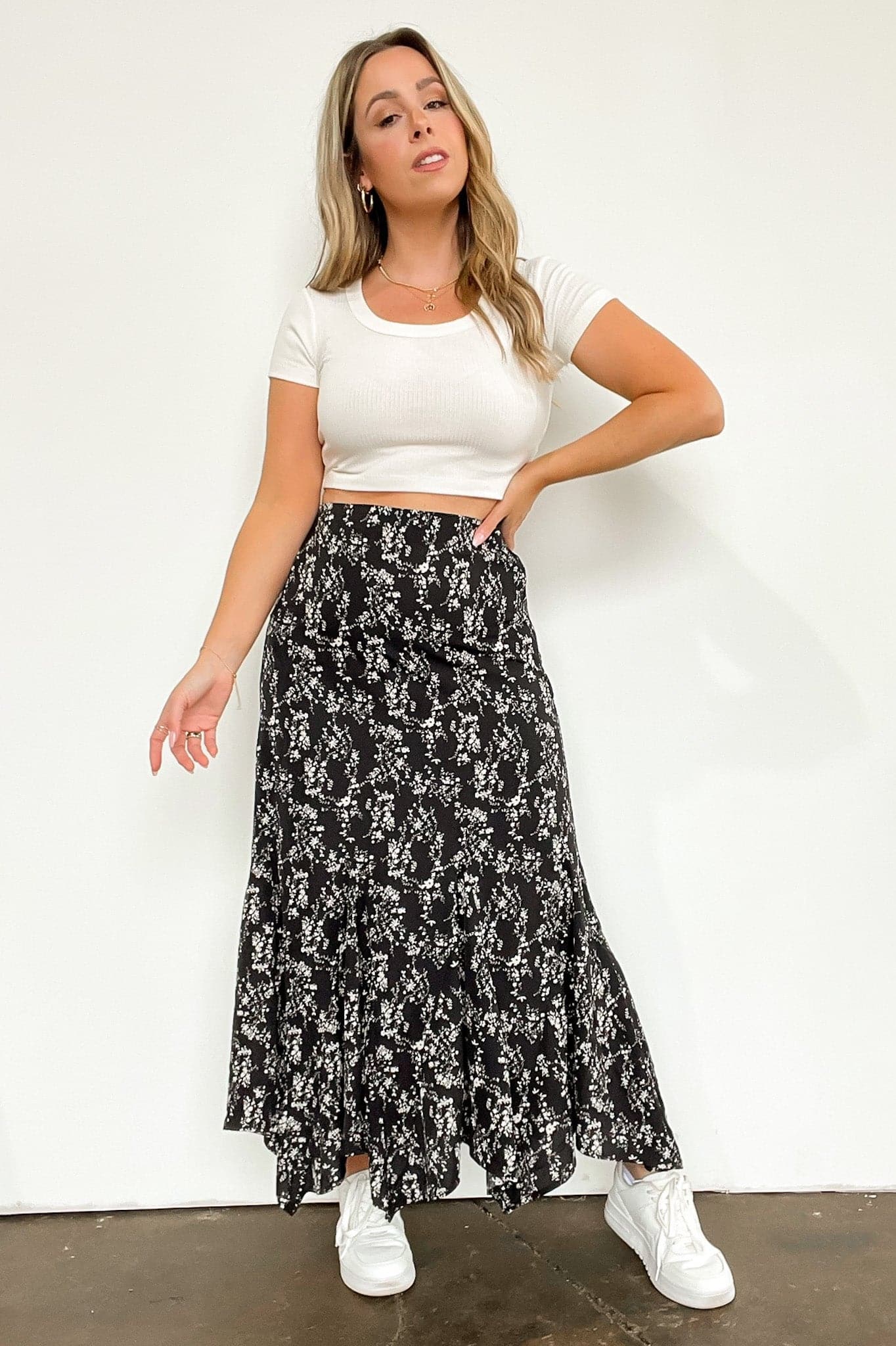 S / Black Buy Me Flowers Flowy Floral Ruffle Skirt - FINAL SALE - Madison and Mallory