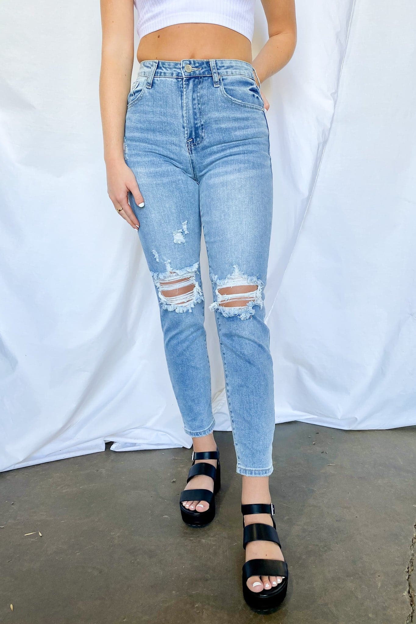 0 / Light Byers Distressed Mom Jeans - FINAL SALE - Madison and Mallory