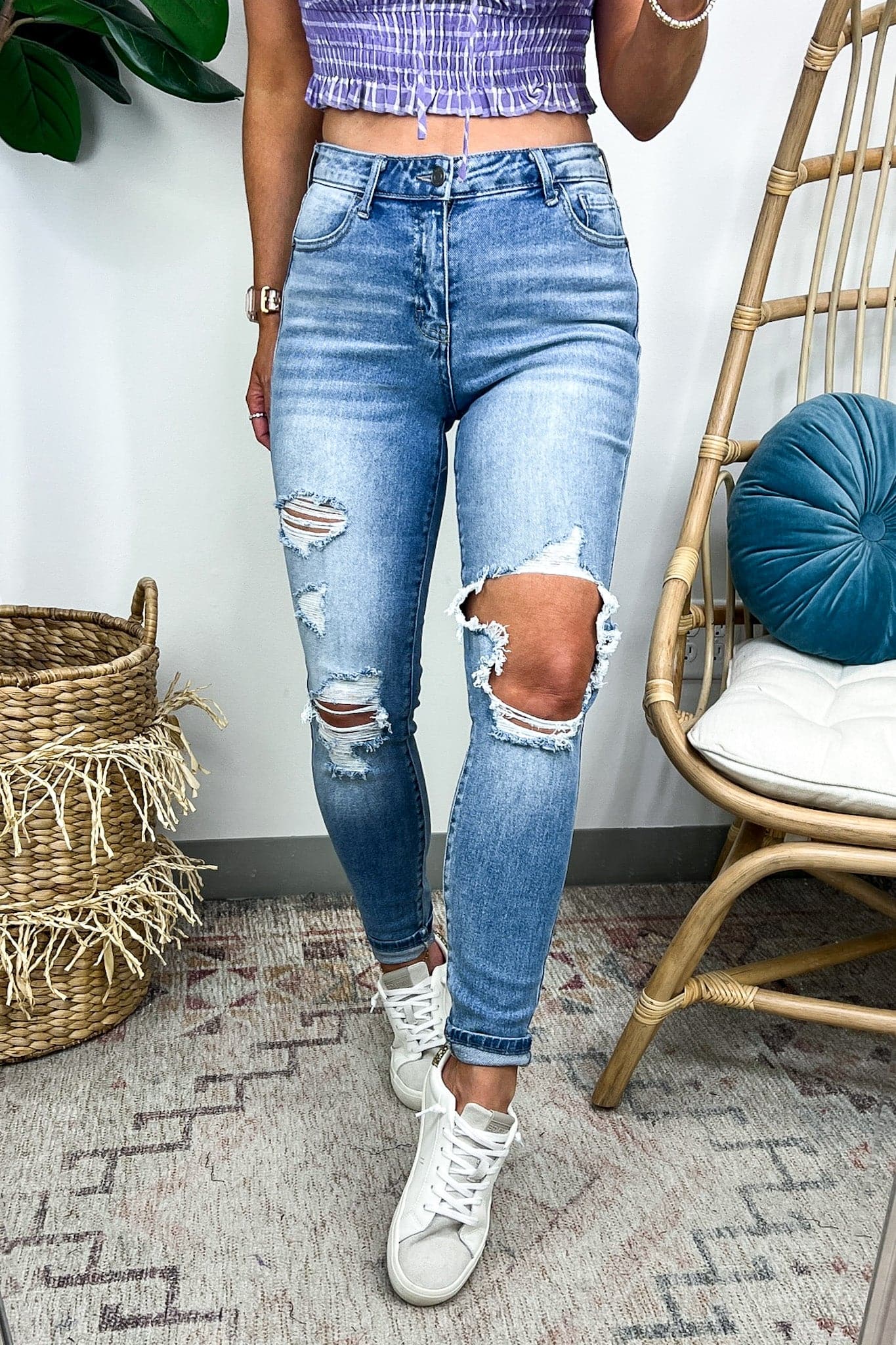 Caballera Distressed Cuffed Crop Skinny Jeans